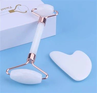Naturali Rose Quartz White Jade Roller U Għodod Gua Sha Set