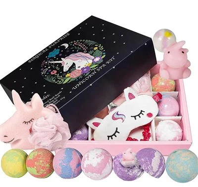 Sett ta 'rigal tal-bomba tal-banju unicorn